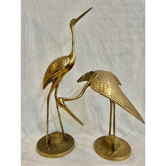 Mid 20th Century Hollywood Regency Chinoiserie Brass Crane Sculptures - A Pair For Sale - Image 11 of 11