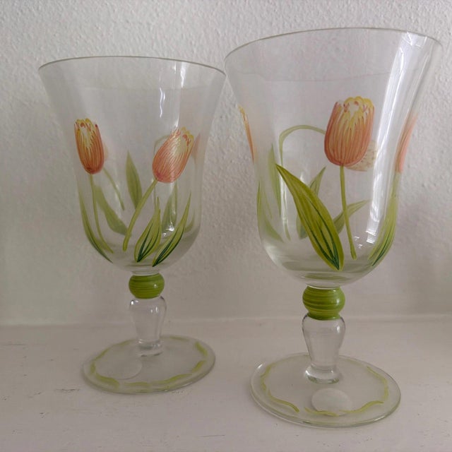 Classical Roman Princess House Cottage Tulip Carafe, 2 Goblets, and Votive Holder - Romania For Sale - Image 3 of 5