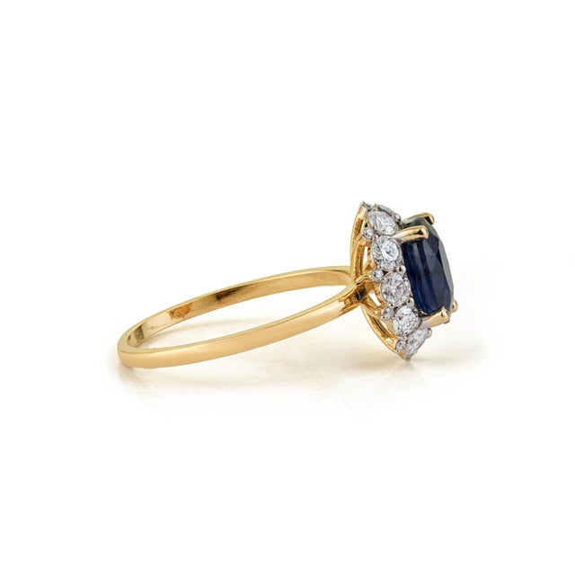 VRJewels 1.55ct Blue Sapphire Diamond Halo Ring Size 5 in 14k Yellow Gold For Sale In New York - Image 6 of 14
