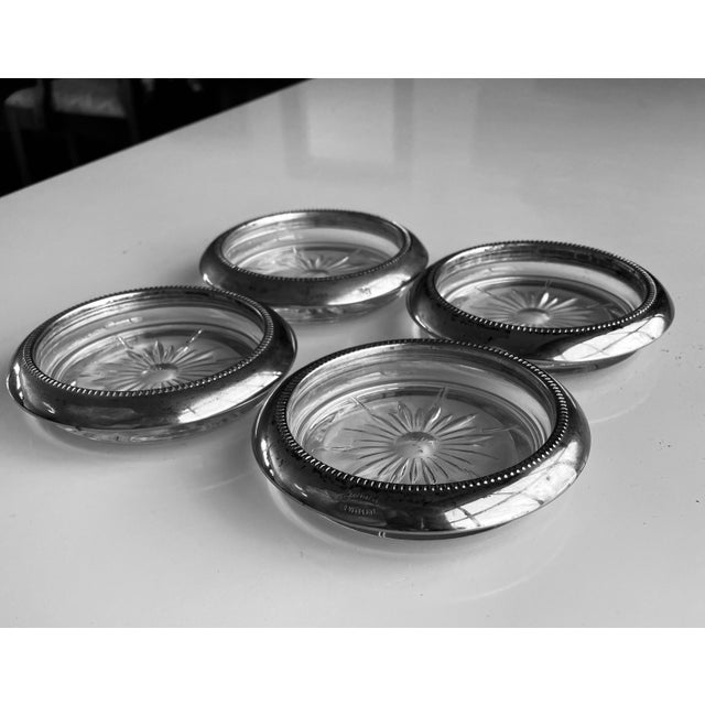 1970's Vintage Leonard Silver Plate & Glass Sunburst Coasters Set of 4