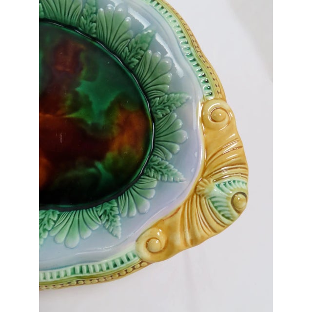 Ceramic Beautiful Antique Victorian Majolica Bread Serving Tray With Nice Colors - Circa 1880s For Sale - Image 7 of 13