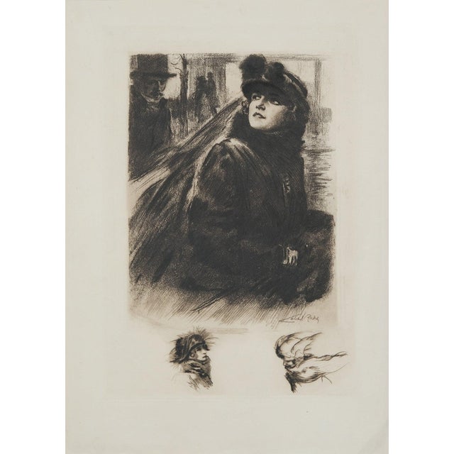 Alméry Lobel-Riche, Portrait de femme au manteau de fourrure, Etching For Sale