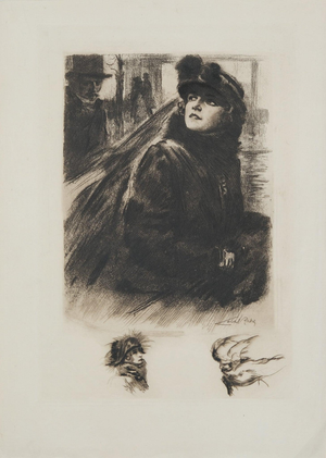 Alméry Lobel-Riche, Portrait de femme au manteau de fourrure, Etching