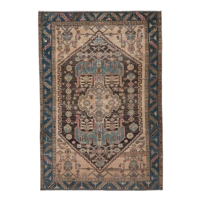 1970s Vintage Persian Handmade Wool Cotton Area Rug For Sale
