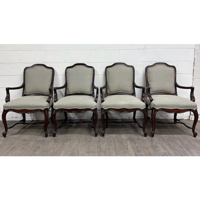 Green Vintage Drexel Heritage Louis XV Style Dining Arm Chairs - Set of 4 For Sale - Image 8 of 13