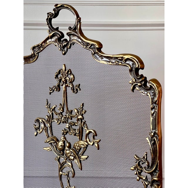 Mid 20th Century French Louis XVI Style Brass Fireplace Screen With Aged Patina Finish, 20th Century For Sale - Image 5 of 16