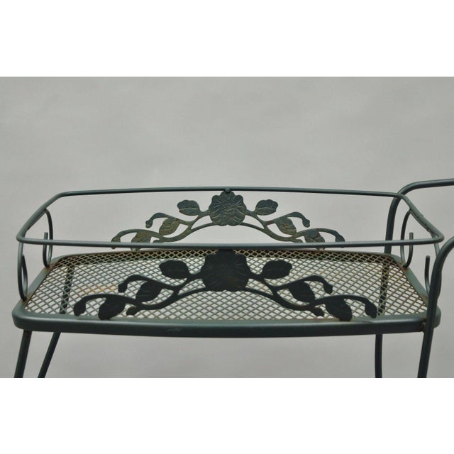Meadowcraft Dogwood Green Wrought Iron Tea Cart Rolling Bar Server