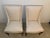 Vintage walnut dining arm chairs upholstered in diamond pattern