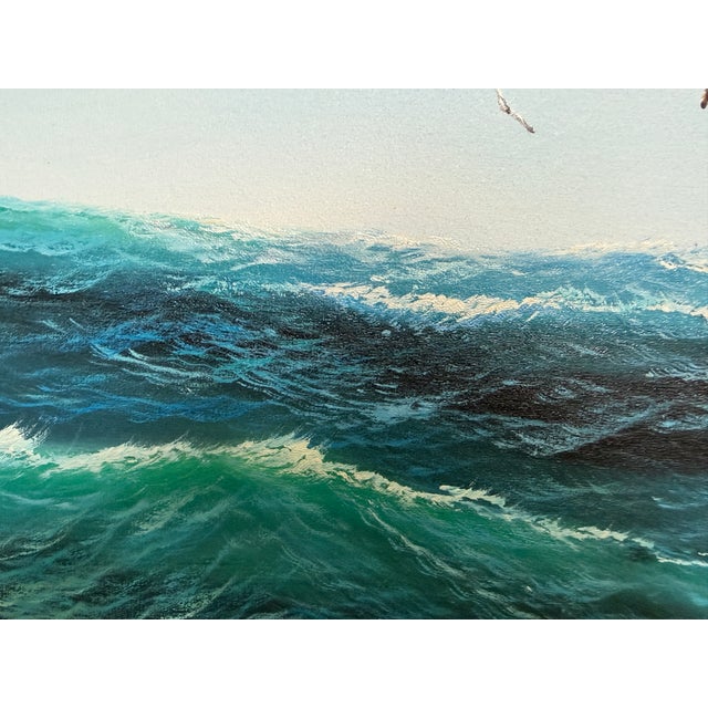 Paint Large Original Marine Oil Painting Tall Ship on Open Sea Nautical Seascape For Sale - Image 7 of 10