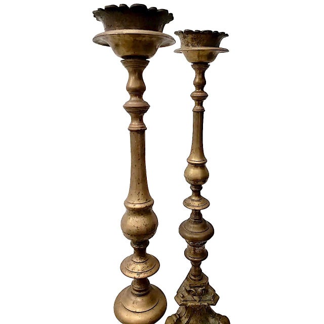 A Pair of Early 18th-Century Brass Altar/Mantel Candle Holders For Sale - Image 4 of 11