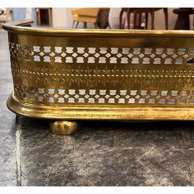 Antique English Reticulated Brass Fireplace Fender For Sale In Houston - Image 6 of 11