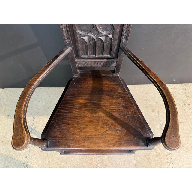 Carved Oak Wainscot Arm Chair, 1880 For Sale - Image 4 of 9
