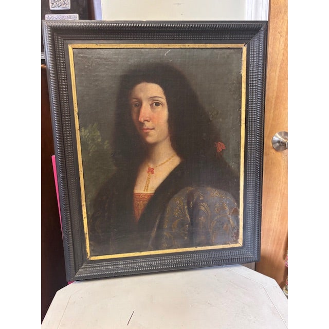 Antique Portrait of an Italian Woman Oil Painting For Sale - Image 11 of 12