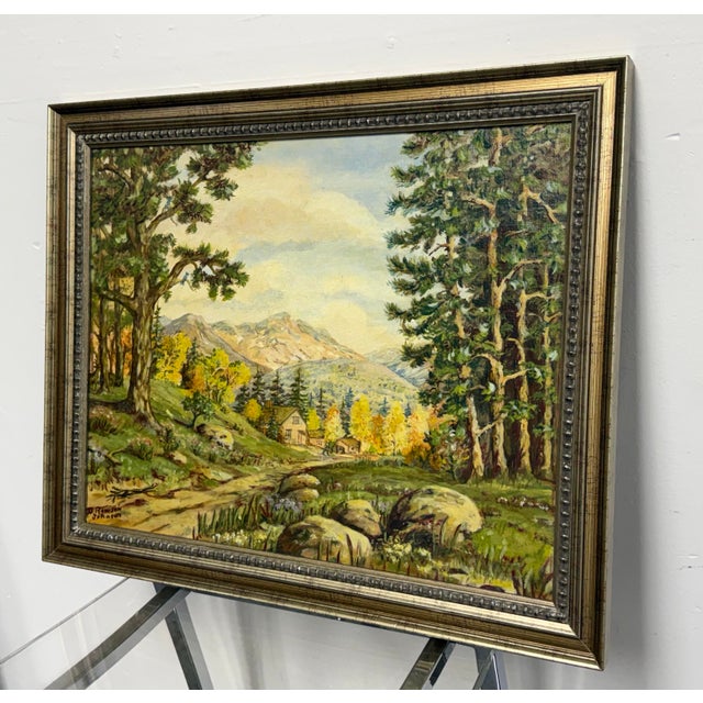 Design Plus Gallery presents a Mountain Landscape Painting by artist D. Rawson Johnson. This oil on board depicts a...