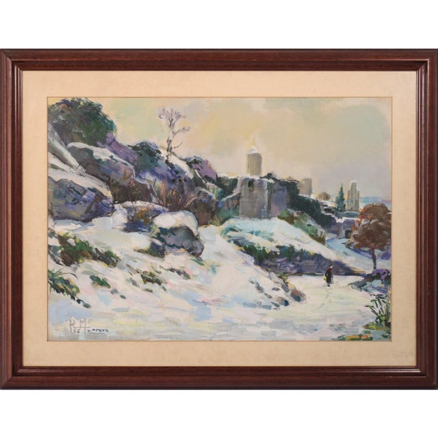 An enchanting wintery scene. The artist has beautifully used their oil paint to skillfully capture the snow across the...