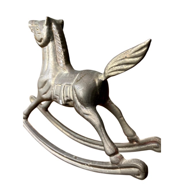 Pair of Vintage Solid Brass Rocking Horse Figurines With Patina. For Sale - Image 17 of 18