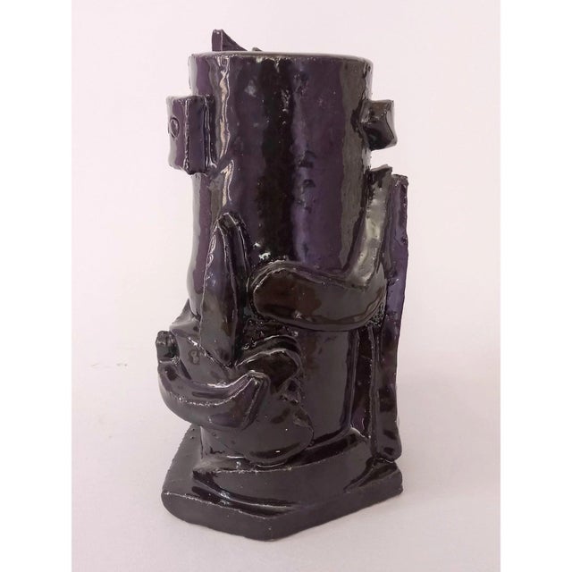 Contemporary Picasso Style Black Glazed Sculpture Vase For Sale - Image 4 of 8