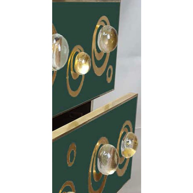 Wood Bedside Tables with Hand-Embossed Brass and Murano Glass from Justfurnituress SRL, Set of 2 For Sale - Image 7 of 11