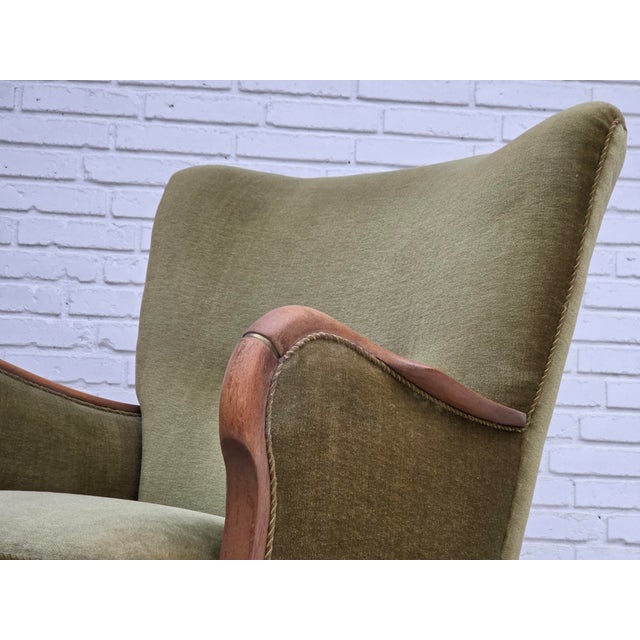 Green Danish Beech Highback Armchair with Velour Upholstery, 1960s For Sale - Image 8 of 18