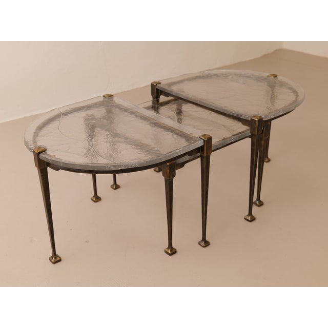 Brutalist Brutalist Wrought Bronze and Crystal Glass Coffee Table by Lothar Klute, 2001, Set of 3 For Sale - Image 3 of 12