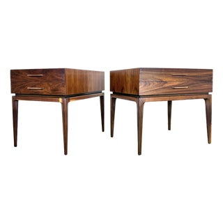 Mid Century Modern Two-Drawer Walnut Nightstands / Side Tables Restored For Sale