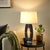 Delacey Table Lamp With Nightlight - Ebony Wood Finish, Weathered Brass, White Linen Shade For Sale - Image 6 of 11