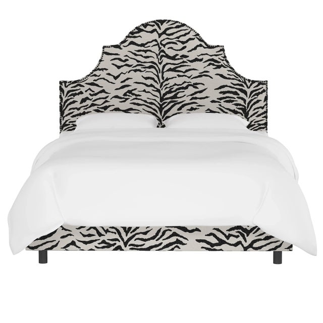 Transitional Halsted Bed in Cream Black Linen Zebra, King For Sale - Image 3 of 6