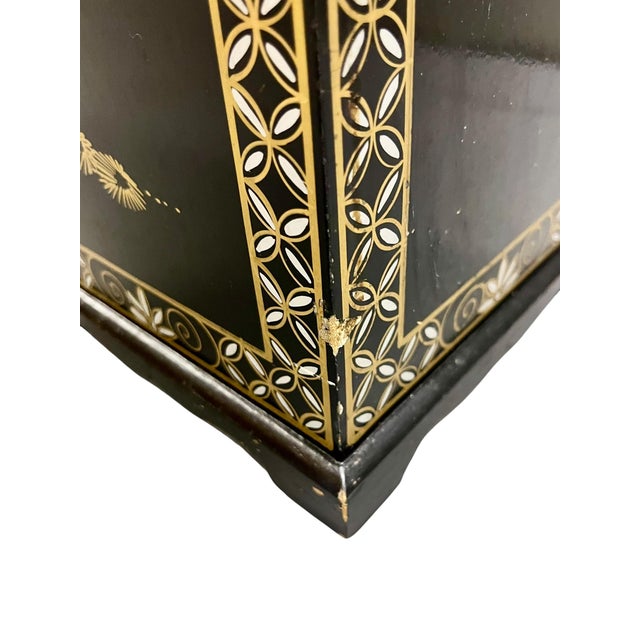 Black Vintage Chinoiserie Black Lacquer and Soap Stone Maiden Umbrella Stand For Sale - Image 8 of 18