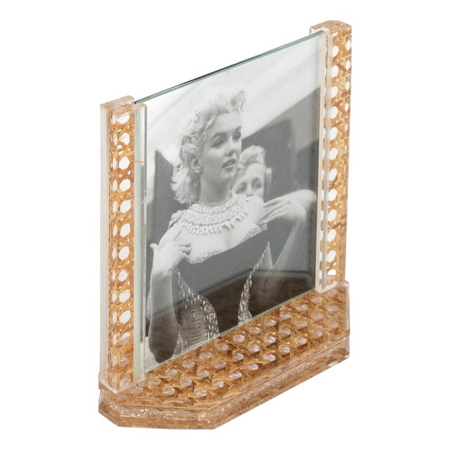 Mid-Century Modern Acrylic & Rattan Picture Frame from Christian Dior, 1970s For Sale