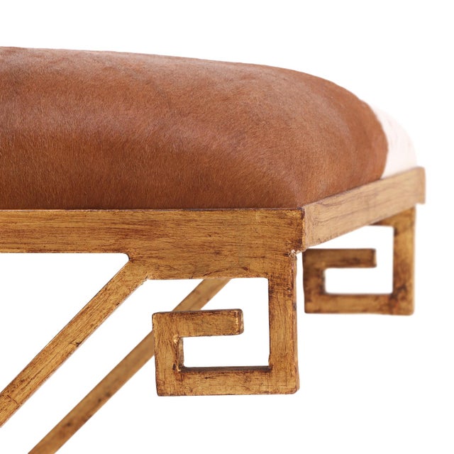 Early 21st Century Gilt Iron Bench Upholstered in New Cowhide. Contemporary. For Sale - Image 5 of 6