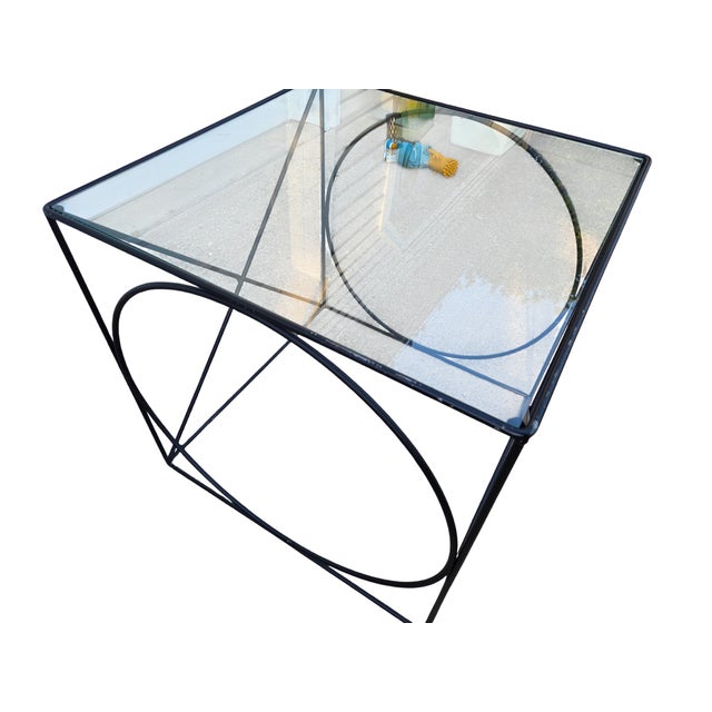 Black Vintage Wrought Iron Rods Xo Side End Table Attributed to Frederic Weinberg MCM For Sale - Image 8 of 17