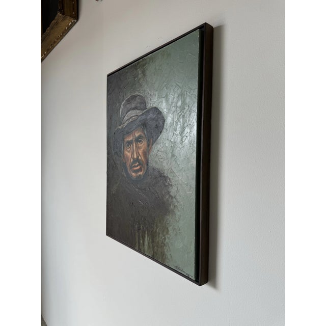 Vintage Galan Oil Potrait Painting of a Man With Hat, Framed For Sale - Image 4 of 12