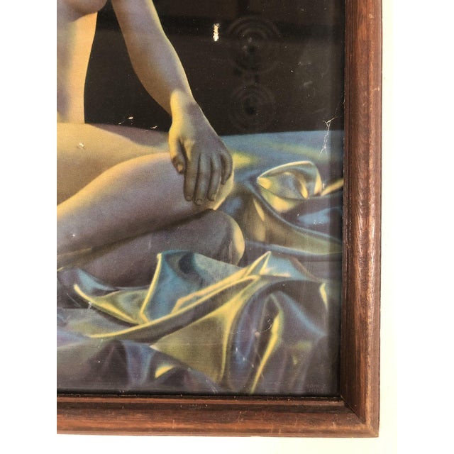 Art Deco 1942 Wwii Pin-Up Nude Female Lithograph by Signed C Moss in Wood Frame For Sale - Image 3 of 5