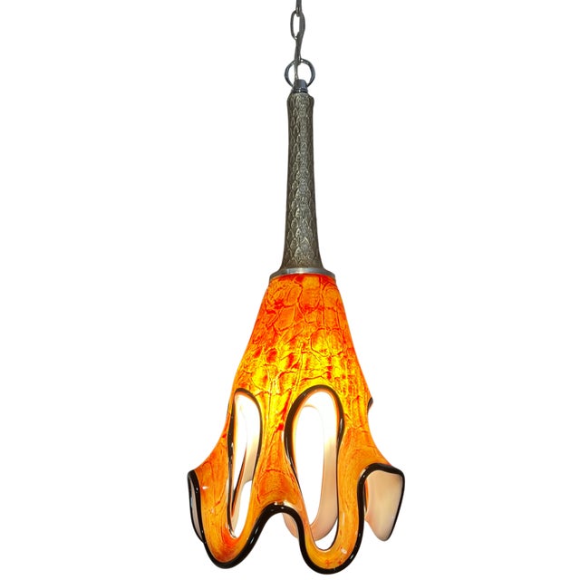 Art GLass Abstract Orange Looped Pendant Light For Sale - Image 9 of 18