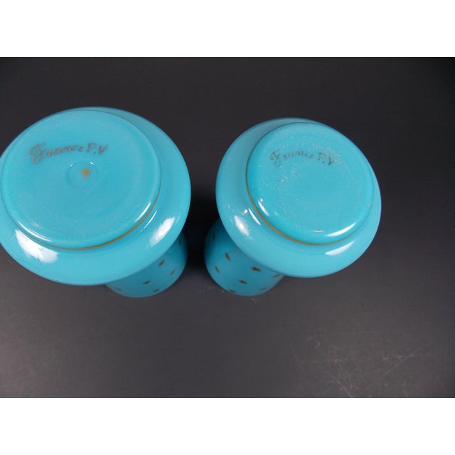 Pair of 1880s Antique French Blue Opaline Vases For Sale - Image 4 of 4