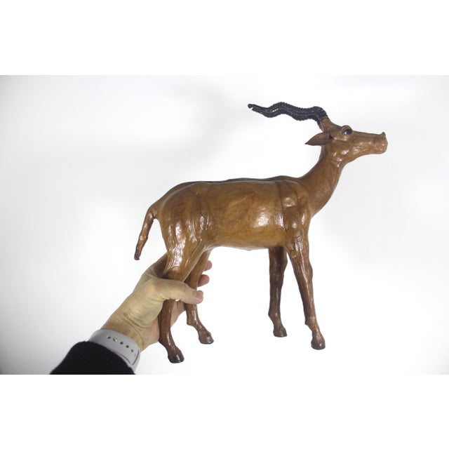 Brown Vintage Leather Wrapped Antelope or Impala Animal Figurine For Sale - Image 8 of 9