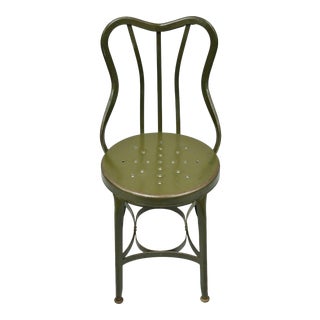 Early 20th Century Vintage Industrial Uhl Toledo Metal Small Green Drafting Table Chair For Sale