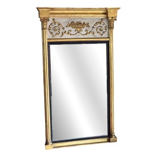 Large Antique Overmantle Wall Pier Mirror in Gilt and White Frame, 1800s For Sale