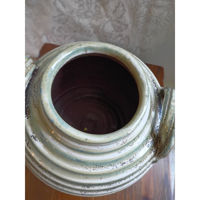 Mid-Century Modern Ribbed Studio Pottery Drip-Glaze Double-Handled Urn Vase For Sale - Image 11 of 12