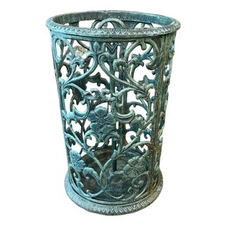 Vintage Wrought Iron Umbrella Stand in Plantation Green For Sale