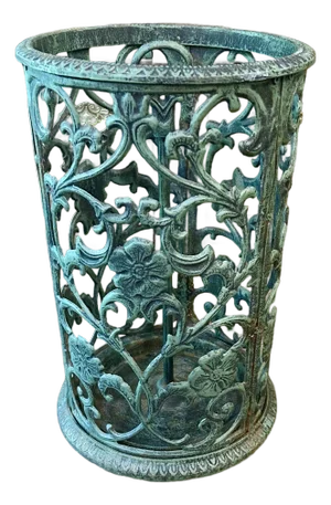 Vintage Wrought Iron Umbrella Stand in Plantation Green