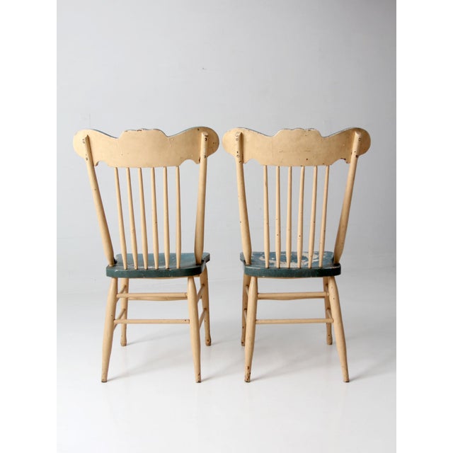 Antique Folk Art Painted Farmhouse Chairs Pair For Sale - Image 13 of 18