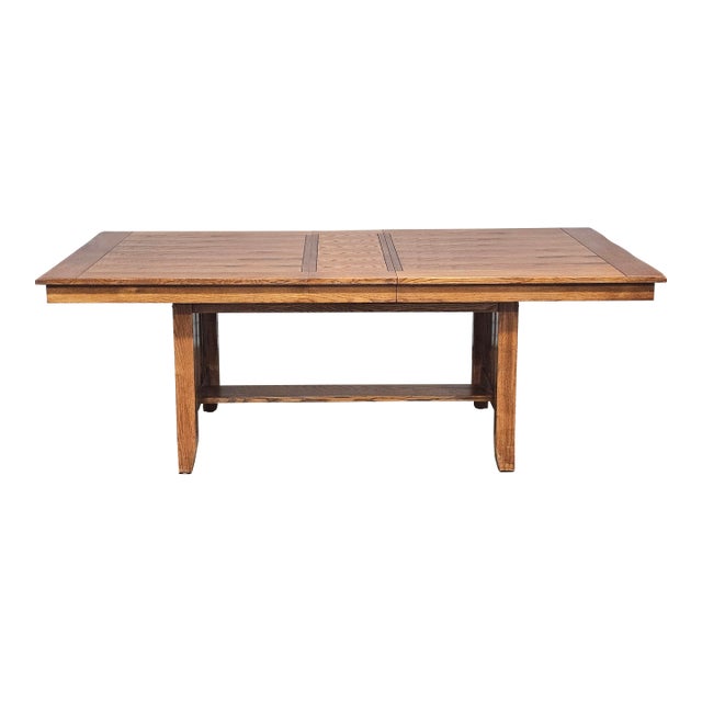 1990s Stickley Oak Mission Arts & Craft Style Dining Table W 2 Leaves For Sale