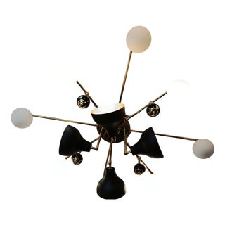 Black and White Lamp in Murano Glass and Gilded Brass, 1960s For Sale