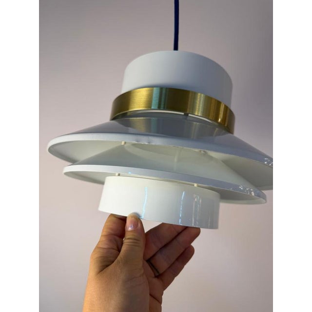 Gold Danish High-Gloss White Brass Pendant Lamp For Sale - Image 8 of 11