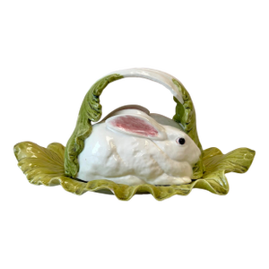 Vintage Bordallo Pinheiro Majolica Rabbit and Lettuce Leaf Covered Platter