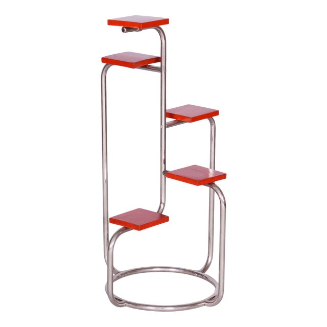 Bauhaus Chrome Flower Stand in Lacquered Wood, 1930s For Sale