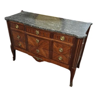 Louis XVI Transitional Marquetry Commode with a Marble Top For Sale
