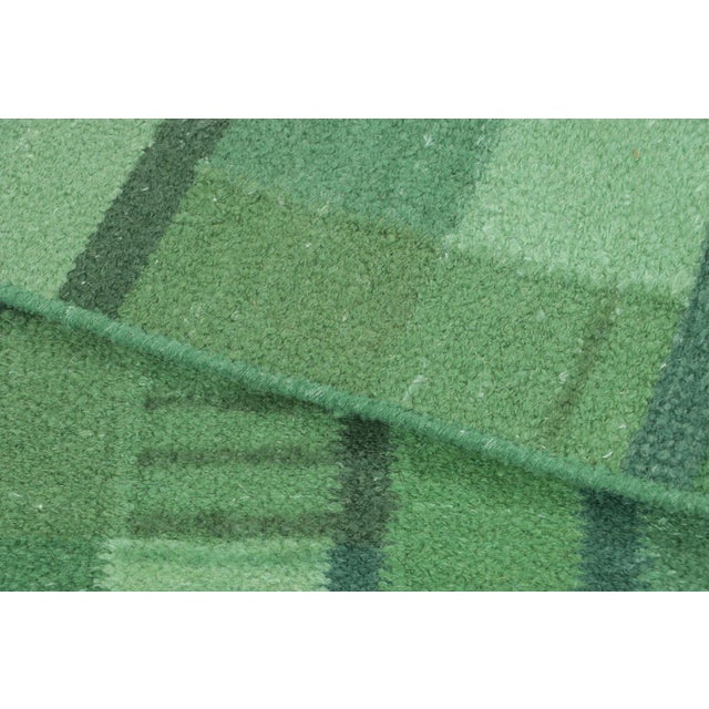 Textile Rug & Kilim’s Scandinavian-Inspired Accent Rug With Green Geometric Patterns For Sale - Image 7 of 7