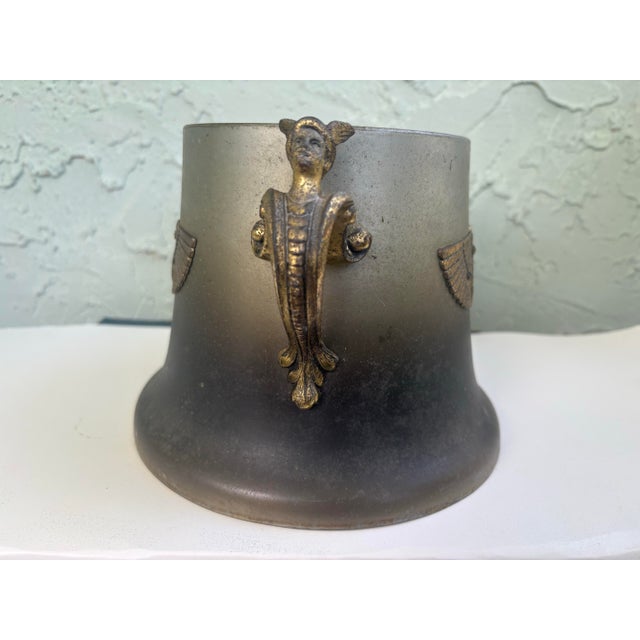 Egyptian Revival Style Winged Lyre Metal Cachepot or Jardinière Cover With Figural Handles, C. 1920s For Sale - Image 10 of 12